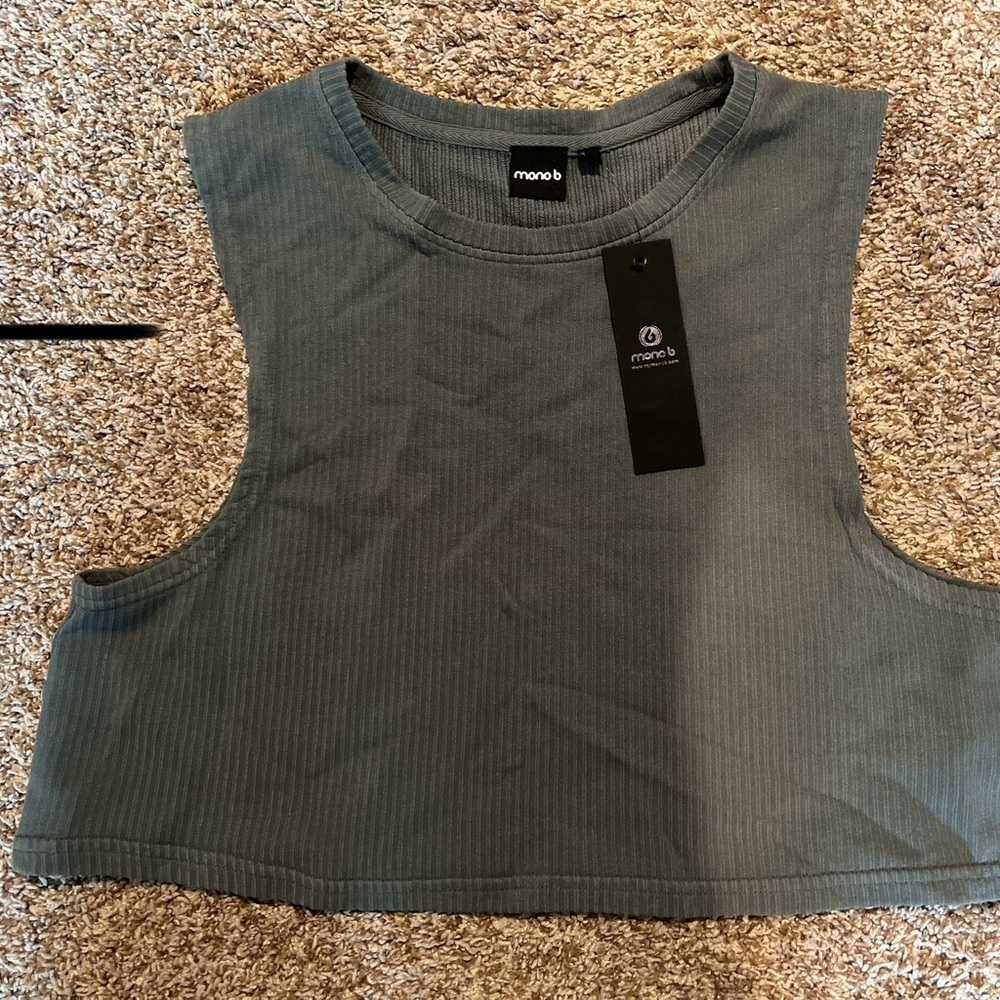 Mono B Olive Ribbed Cropped Tank